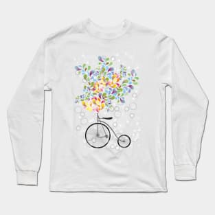 Abstract illustration of retro bicycle, colorful shapes and transparent circles Long Sleeve T-Shirt